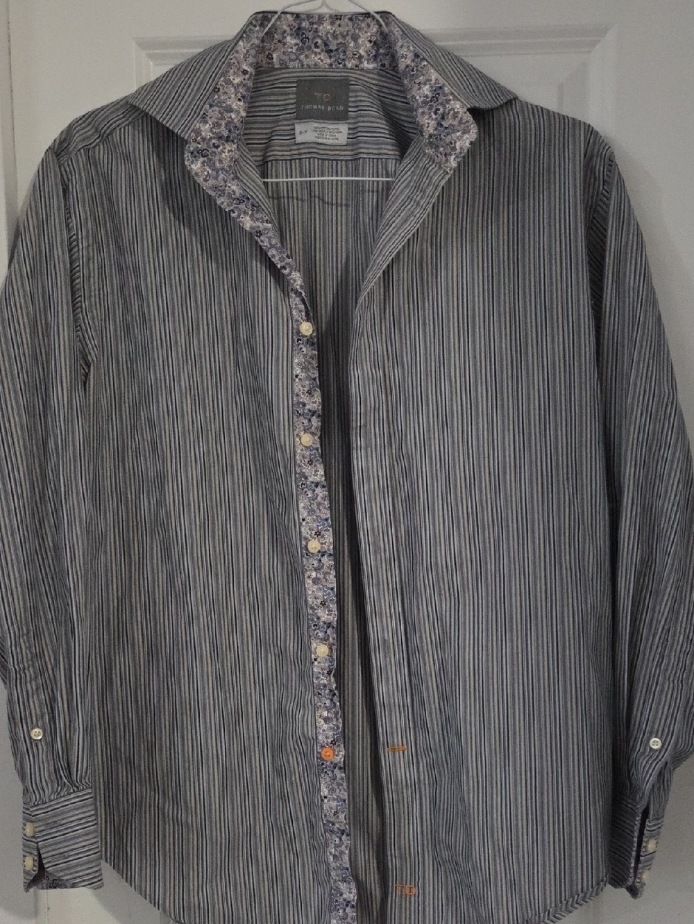 Thomas Dean Gray and White Striped Lightweight Shirt Jacket
